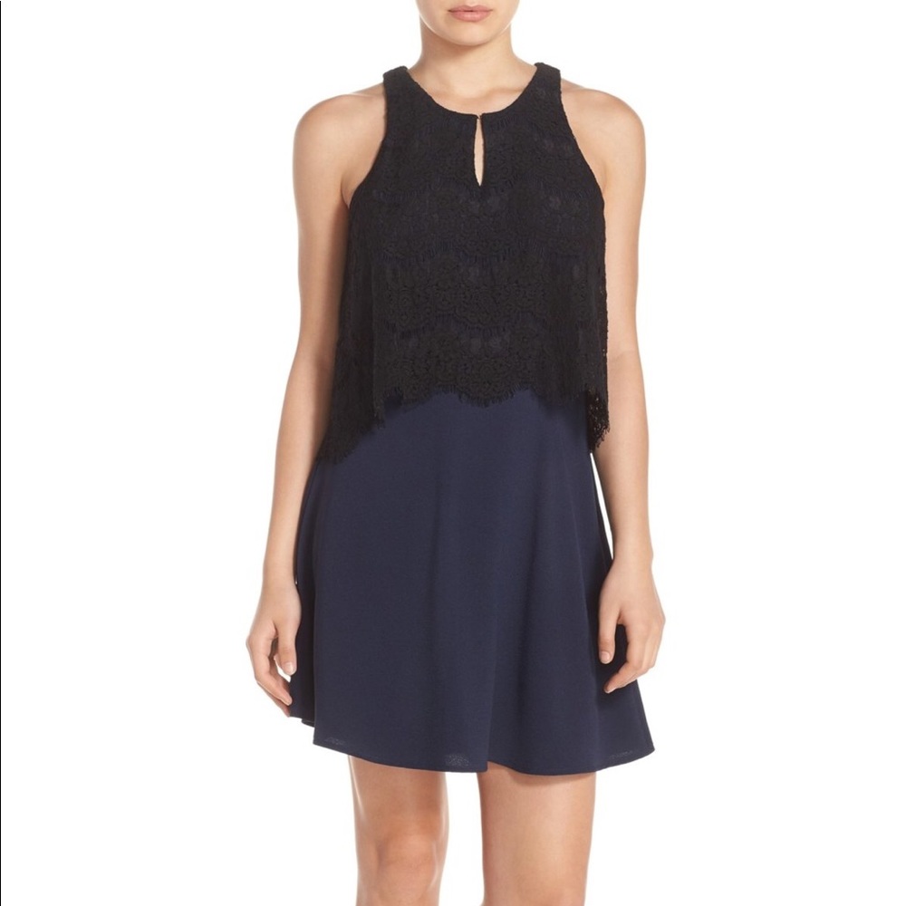 CHARLES HENRY LACE POPOVER NAVY/ BLACK SWING DRESS